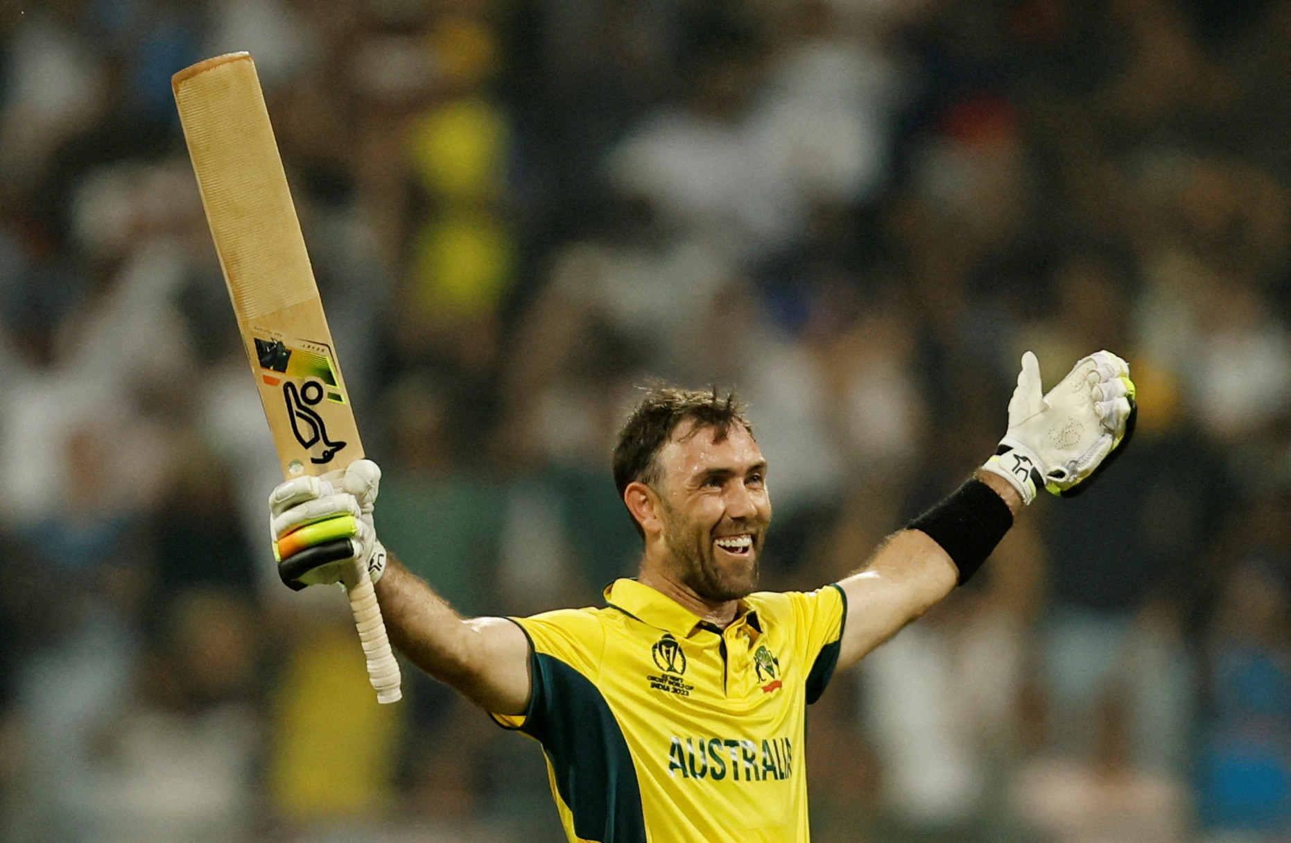 Cricket - ICC Cricket World Cup 2023 - Australia v Afghanistan - Wankhede Stadium, Mumbai, India - November 7, 2023 Australia's Glenn Maxwell celebrates after the match REUTERS/Francis Mascarenhas     TPX IMAGES OF THE DAY